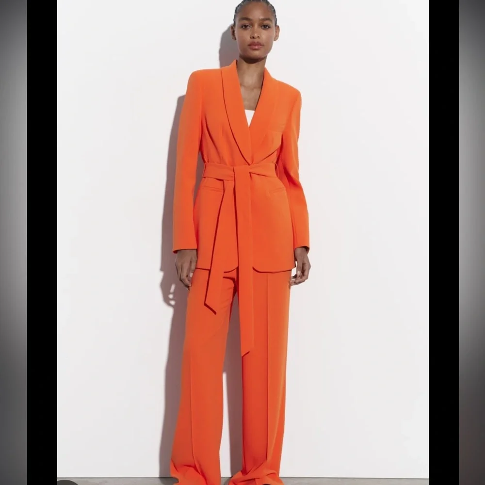 ZARA BELTED TUXEDO COLLAR BLAZER - Picture 6 of 13